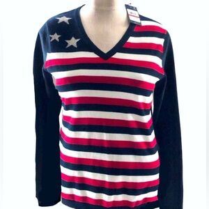 Tommy Hilfiger NWT Red, White, Navy V-Neck Sweater Sz XS